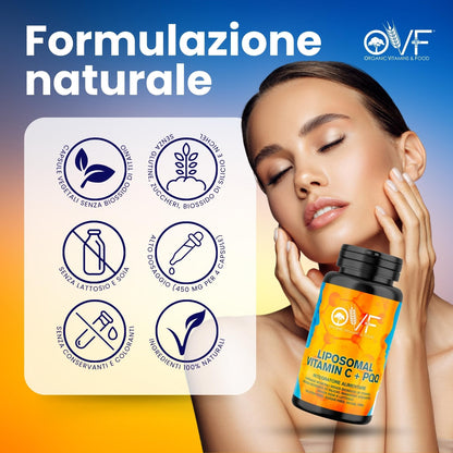 OVF Vitamina C Liposomiale 1000mg Vegana | La migliore formula di Vitamina C 1000mg naturale con l'aggiunta di 10mg PQQ per massimizzare l'assorbimento | 60 capsule Made in Italy