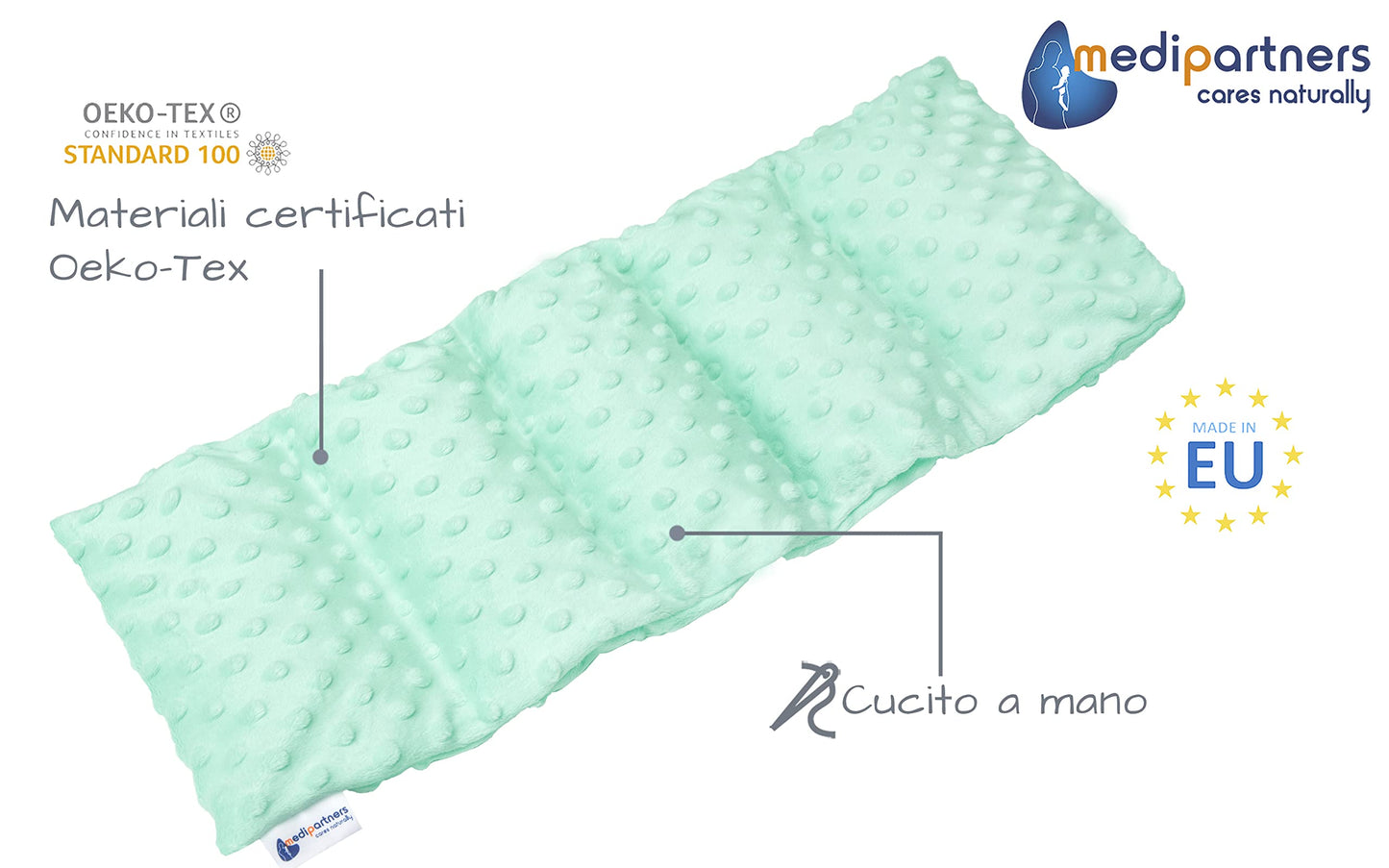 Medi Partners Cuscino Termico noccioli ciliegio 60x20cm 800g 100% Cotone 5 Camere Grande Terapia del freddo Federa sfoderabile (Stelle)