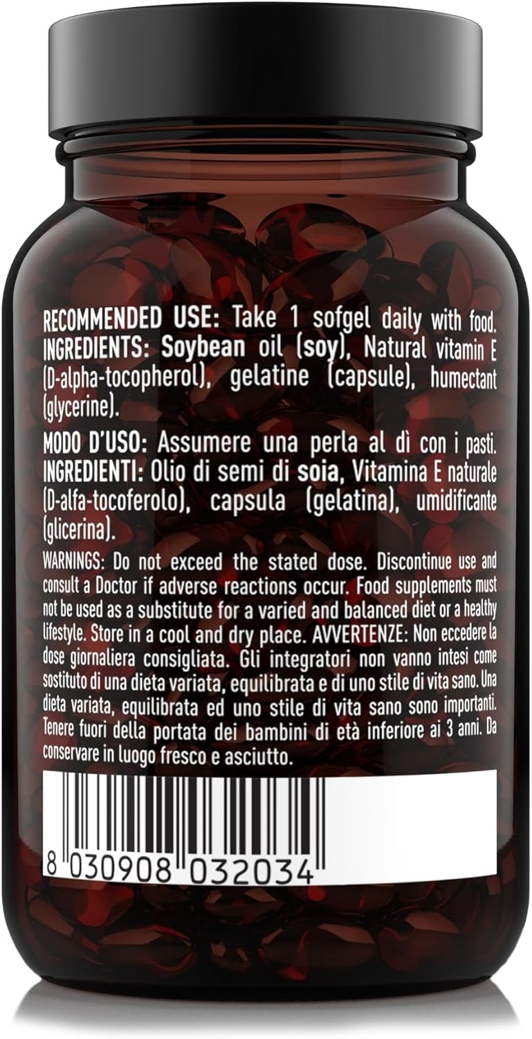 NÄTOO Vitamina E 268mg (400UI) Softgel 60 perle. Integratore naturale (D-Alfa-Tocoferolo) - Vitamina E Pura potente antiossidante - Alto dosaggio 2233% del VNR