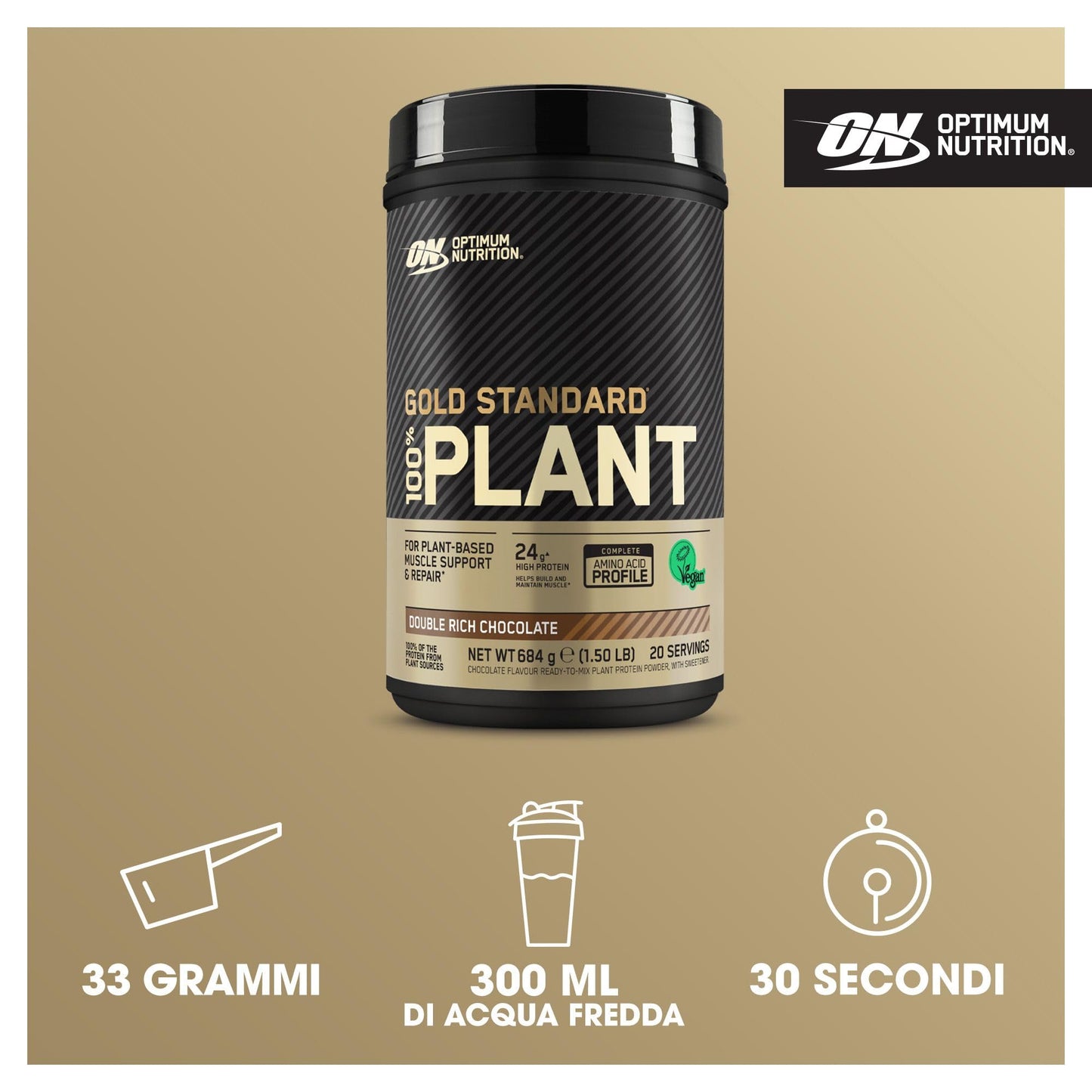 Optimum Nutrition Gold Standard 100% Plant Based, Proteine Vegetali in Polvere per Uomo e Donna, Frullato Proteico Vegano, Post-Allenamento o in Altri Momenti, Gusto Vaniglia, 21 porzioni, 684g