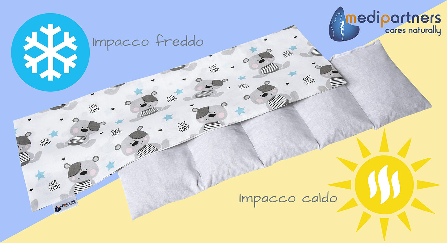 Medi Partners Cuscino Termico noccioli ciliegio 60x20cm 800g 100% Cotone 5 Camere Grande Terapia del freddo Federa sfoderabile (Stelle)