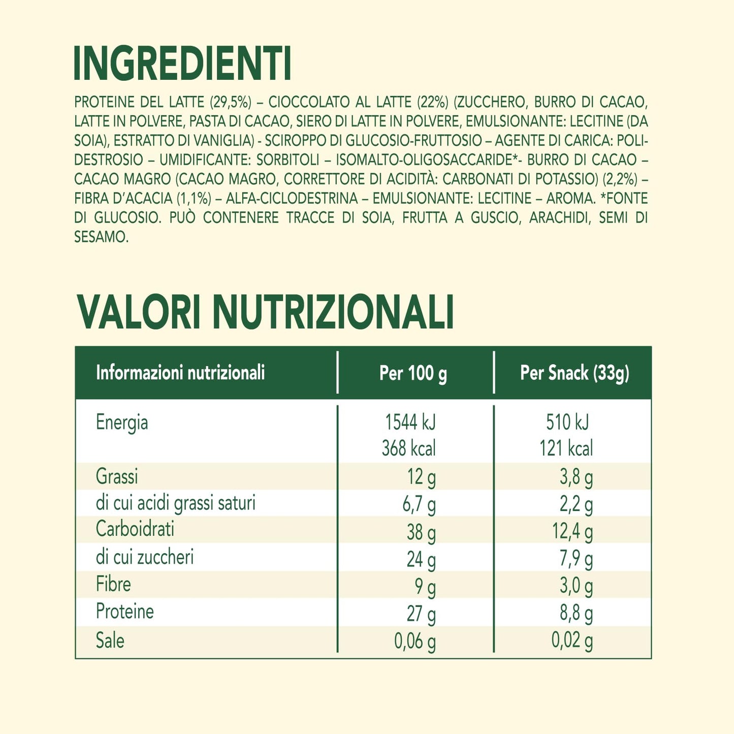 Enervit, Enerzona Protein Snack 40-30-30 Gusto Noir Cioccolato Fondente, 30 Barrette Proteiche da 33gr Dieta a Zona con Proteine del Latte e Fibre, Senza Olio di Palma