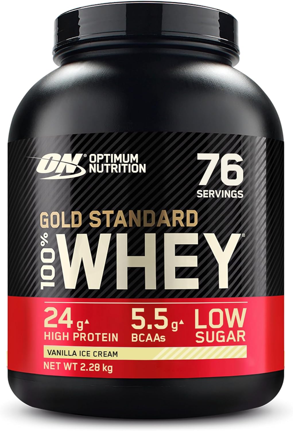 Optimum Nutrition Gold Standard 100% Whey Proteine in polvere per lo Sviluppo e il Recupero Muscolare con Glutammina e Aminoacidi BCAA Naturali, Gusto Gelato alla Vaniglia, 76 Dosi, 2,28 kg