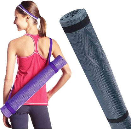 Tappetino Yoga Antiscivolo Alta Densità Materassino Tappeto Allenamento Fitness Aerobica Palestra Ginnastica con tracolla, Colori Assortiti (175 x 60 cm)