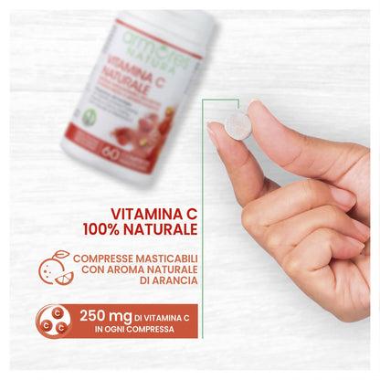 Armores Natura Integratori Alimentari, Vitamina C Naturale, Integratore a Base di Vitamina C da Acerola, Rosa Canina e Camu Camu, Aroma naturale Arancia, Vegano, 60 Compresse Masticabili