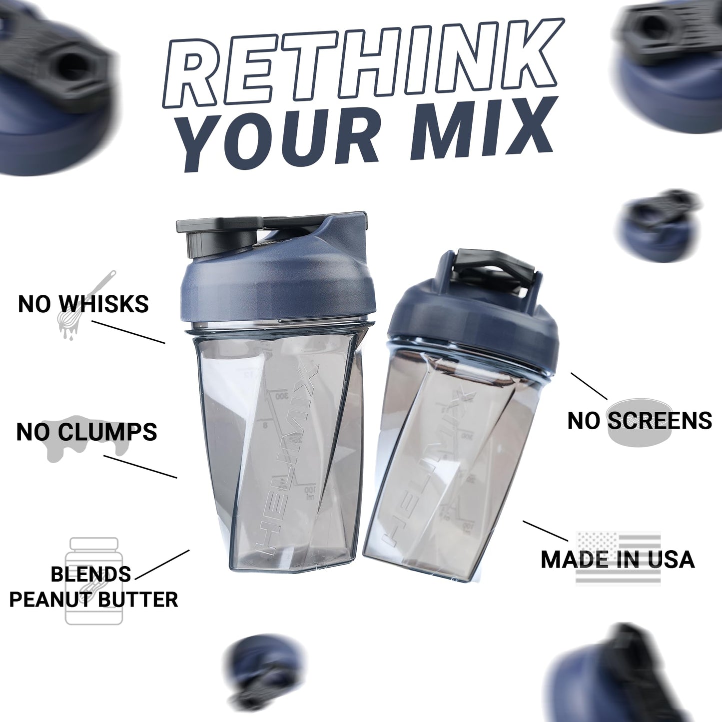 HELIMIX 1,5 Vortex Blender Shaker bottiglia contiene fino a 828 ml | Nessuna palla o frusta | Prodotto negli Stati Uniti | Portatile pre allenamento Proteine del siero di latte shaker tazza | Mescola