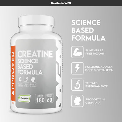 WFN Approved Creatine - Creapure - Neutro - 500 g - Creatina monoidrato - Polvere - Vegano - 146 porzioni - Prodotto in Germania - Testato in laboratorio esterno