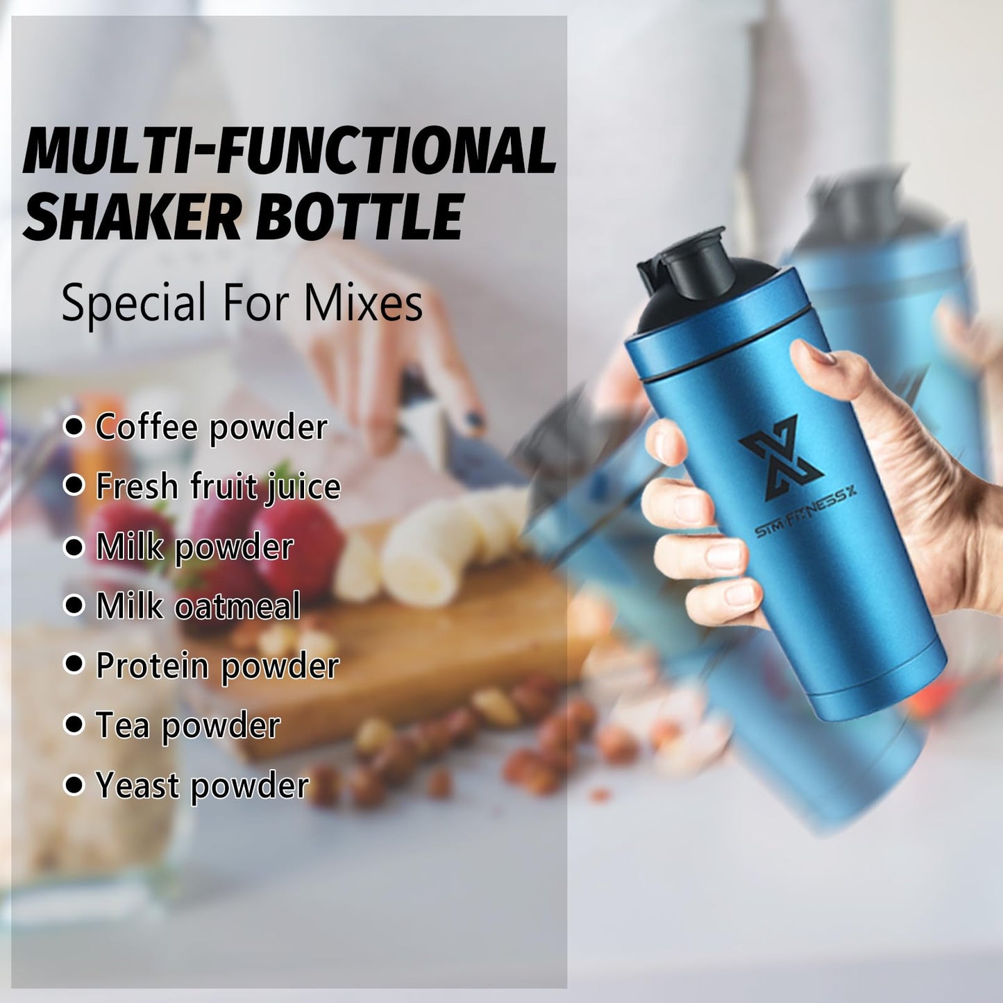 X SIM FITNESSX Shaker Proteico in acciaio inox 700 ml per sport Shaker Proteico con sfera Vacumm Shaker