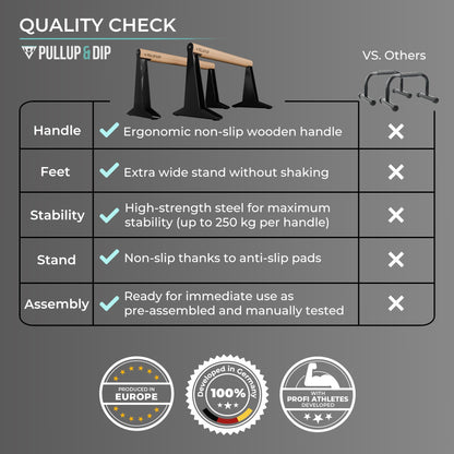 PULLUP & DIP Parallele in Legno, Parallettes Basse o Medie con Maniglie Ergonomiche, Barre Parallele Maniglie per Flessioni per Calisthenics e Corpo Libero