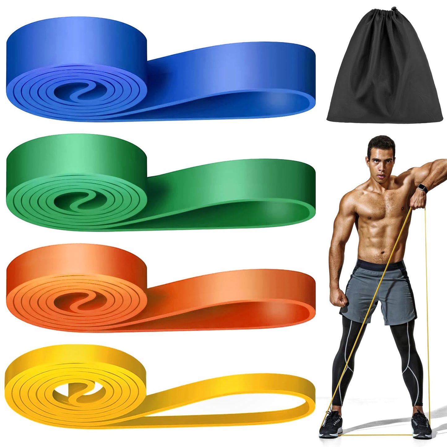 WuGU Bande Elastici Fitness, 4 Pezzi Loop Bands, Banda Elastica di Resistenza per Pull-Up, Resistente Fitness per Stretching, Allenamenti di Resistenza, Potenziamento Muscolare