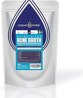 Clean and Pure Polvere di Brodo di Ossa 800g |Prodotto in Svezia | Beef Bone Broth Polvere Proteica Testato in Laboratorio UK | Proteine di Manzo 95% & Collagene Idrolizzato | Brodo di Ossa Grass Fed