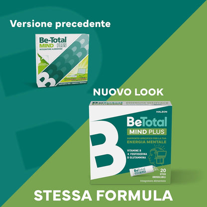 Be-Total Mind Plus, Integratore Alimentare con Vitamina B, Fosfoserina, L-Glutammina, Supporto per Stanchezza Mentale, Memoria e Concentrazione, Adulti e Bambini 6+, 20 Bustine