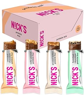 NICKS Mix di Barrette Proteiche, Keto Proteico Snack Bar 4g Net Carbs, 15g Proteine di 5g Collagene Senza Zucchero Aggiunti Low Carb Barretta Senza Glutine (9x50 g - Protein)