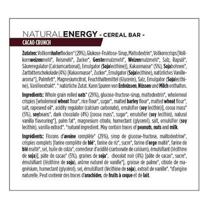 PowerBar Natural Energy Cereal Cacao Crunch 24x40g - Barrette Energetiche di Carboidrati Vegetali + Magnesio