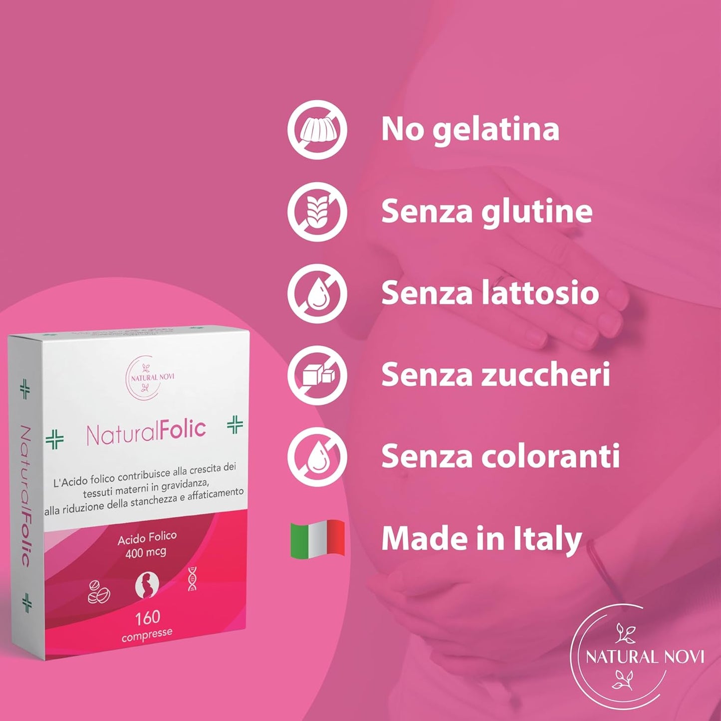 Acido Folico 400 mcg NaturalFolic® |160 compresse | oltre 5 mesi di fornitura | Senza lattosio e Senza Glutine | Gravidanza e Fertilità