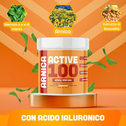 Active 100 Crema Arnica per Cavalli Uso Umano Extra Forte 600 ml, Pomata Rinfrescante per Massaggi Locali Muscoli e Articolazioni, 100% Naturale, Formato Grande e Conveniente - Acqua dei Campioni