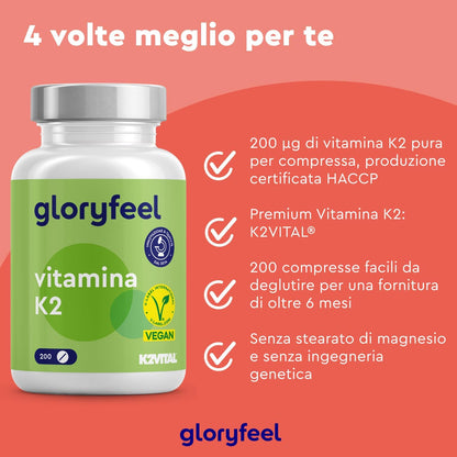 Vitamina K2 MK7, 200 Compresse, Qualità Premium K2VITAL®, 200µg per Compressa ad Alto Dosaggio, Menachinone Premium 99,7+% All Trans MK7, Integratore Vit K2 per Articolazioni & Cartilagini