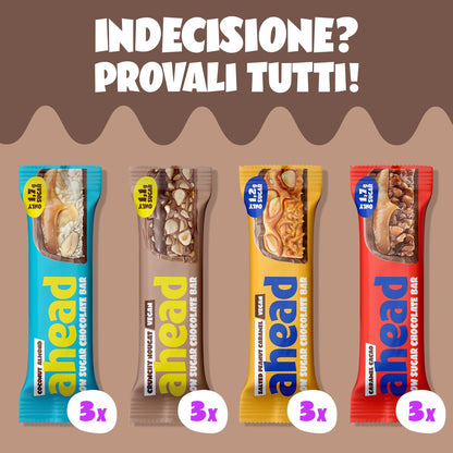 AHEAD Keto Bar Pacchetto Degustazione – 12 x Barrette chetogeniche senza zucchero – fino a 1,7 g di zucchero* e 5g di carboidrati netti per barretta - Dolci senza zucchero Achieve