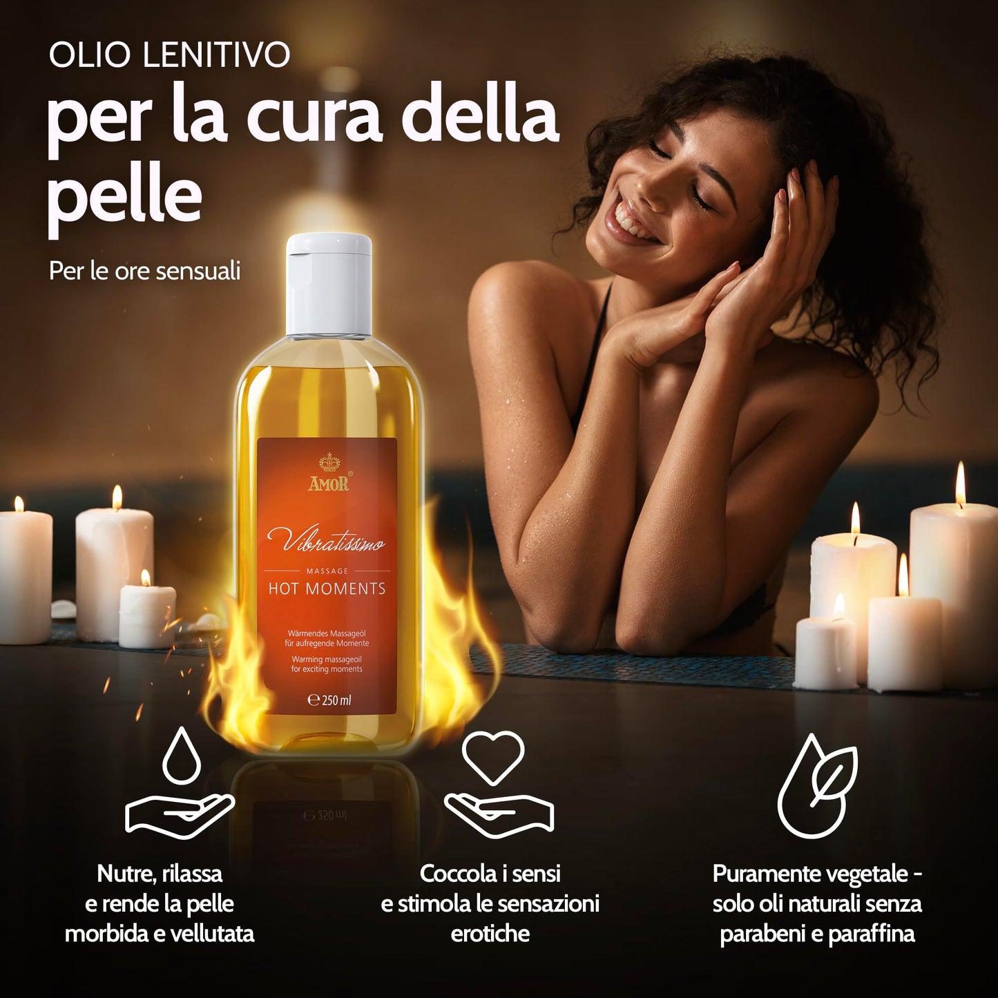 Vibratissimo “Hot Moments”: olio da massaggio riscaldante e lenitivo, 100 ml