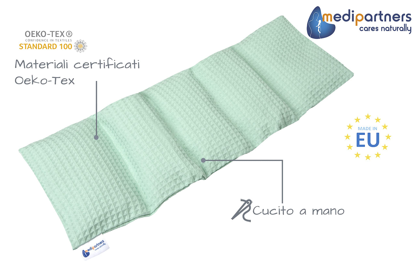 Medi Partners Cuscino Termico noccioli ciliegio 60x20cm 800g 100% Cotone 5 Camere Grande Terapia del freddo Federa sfoderabile (Stelle)