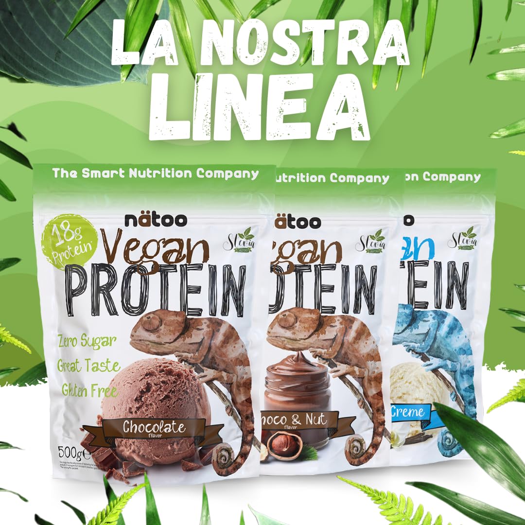 NÄTOO Proteine in Polvere Vegane - 500g Gusto Choco Nut senza Zucchero - Proteine in Polvere Isolate Vegetali provenienti dal Pisello e dal Riso - 18 grammi per Porzione - Proteine senza lattosio