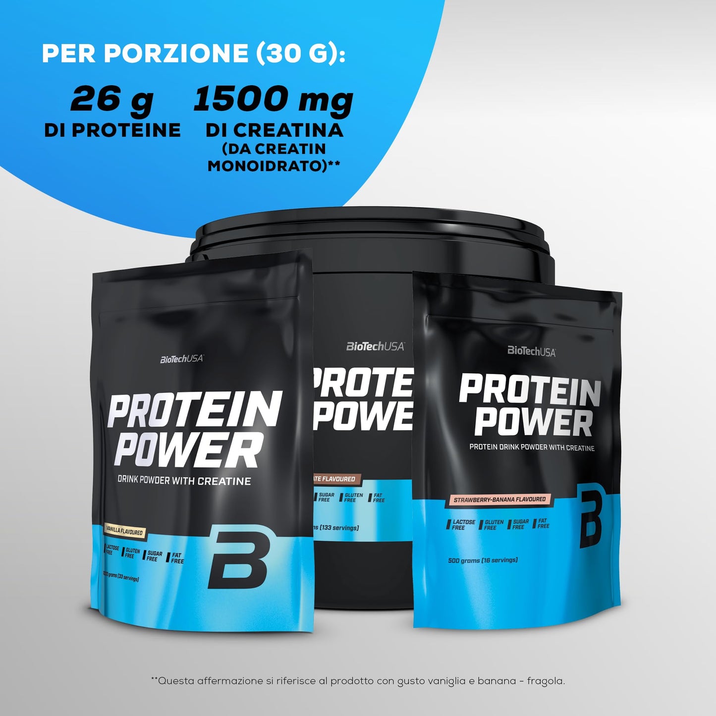 BioTechUSA Protein Power - Alto contenuto proteico, senza zucchero, senza lattosio, senza glutine e con aggiunta di creatina, 1000 g, Cioccolato