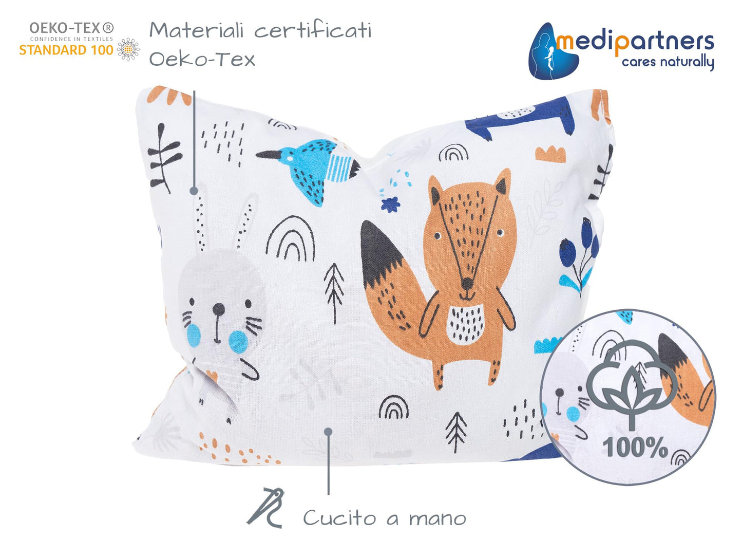 Medi Partners Cuscino termico con noccioli di ciliegia grande 500g rettangolare 20x25cm 100% cotone per terapia del freddo e del calore