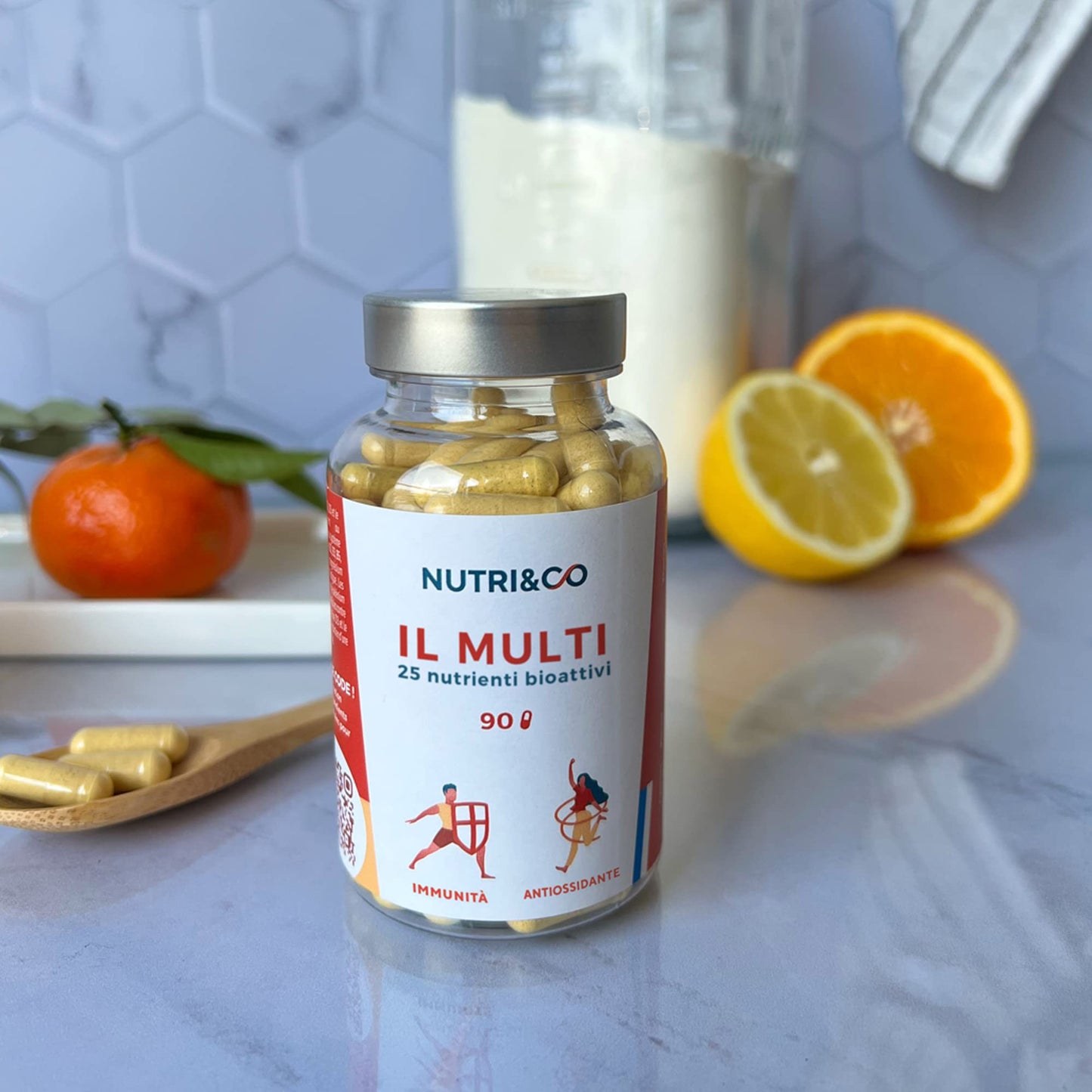 NUTRI & CO Multivitaminico Multiminerale - 25 Vitamine e Minerali con Vitamina A B C D3 E K2, Zinco, Magnesio, Coenzima Q10 - Integratore Multivitaminico Completo per Uomo e Donna - 90 Capsule