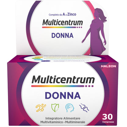 Multicentrum Donna Integratore Multivitaminico completo per donna, con Vitamina D, K, Acido Folico, Calcio, Ferro, per combattere stanchezza e affaticamento, 60 Compresse