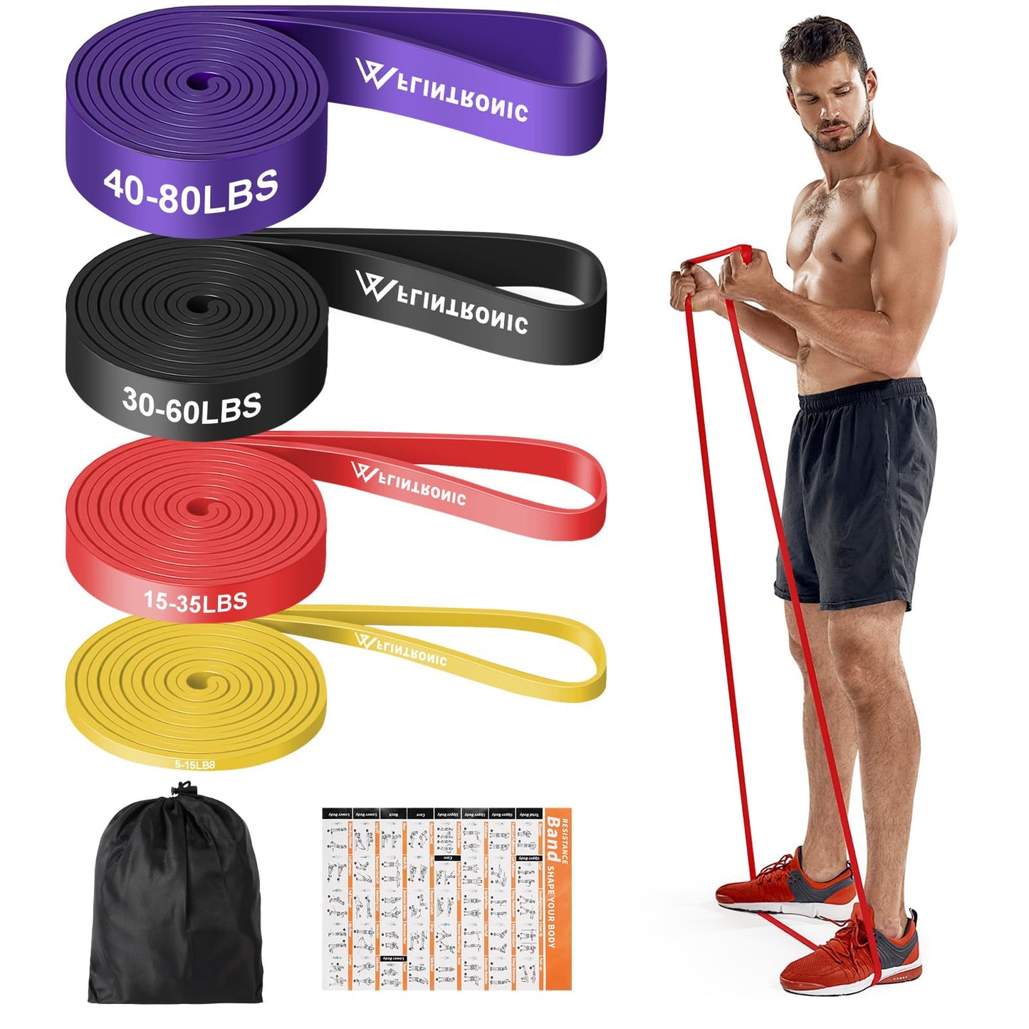 Flintronic Bande Elastiche Fitness, Elastico Fitness per Trazioni, 3/4 Diversi Diversi Livelli di Resistenza, Resistance Bands per Calisthenics, Elastici Palestra per Uomini Donne Fitness,Stretching