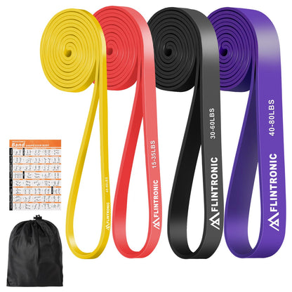 Flintronic Bande Elastiche Fitness, Elastico Fitness per Trazioni, 3/4 Diversi Diversi Livelli di Resistenza, Resistance Bands per Calisthenics, Elastici Palestra per Uomini Donne Fitness,Stretching