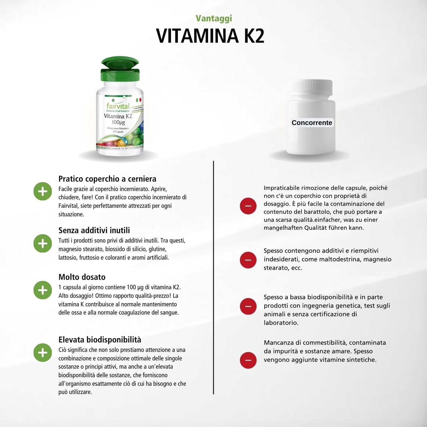 Fairvital | Vitamina K2 100mcg, menachinone naturale, MK-7, vegan, 90 capsule