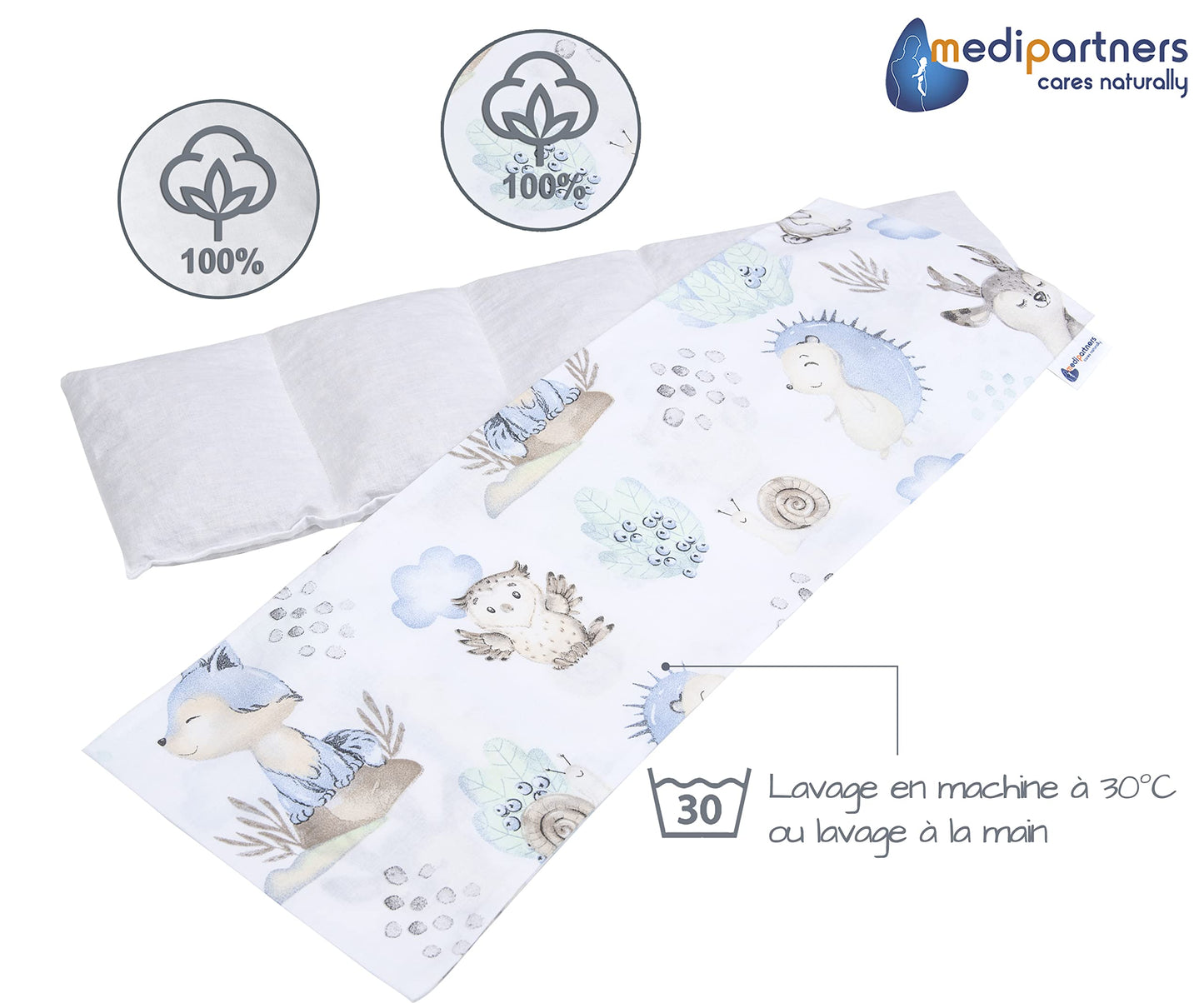 Medi Partners Cuscino Termico noccioli ciliegio 60x20cm 800g 100% Cotone 5 Camere Grande Terapia del freddo Federa sfoderabile (Stelle)