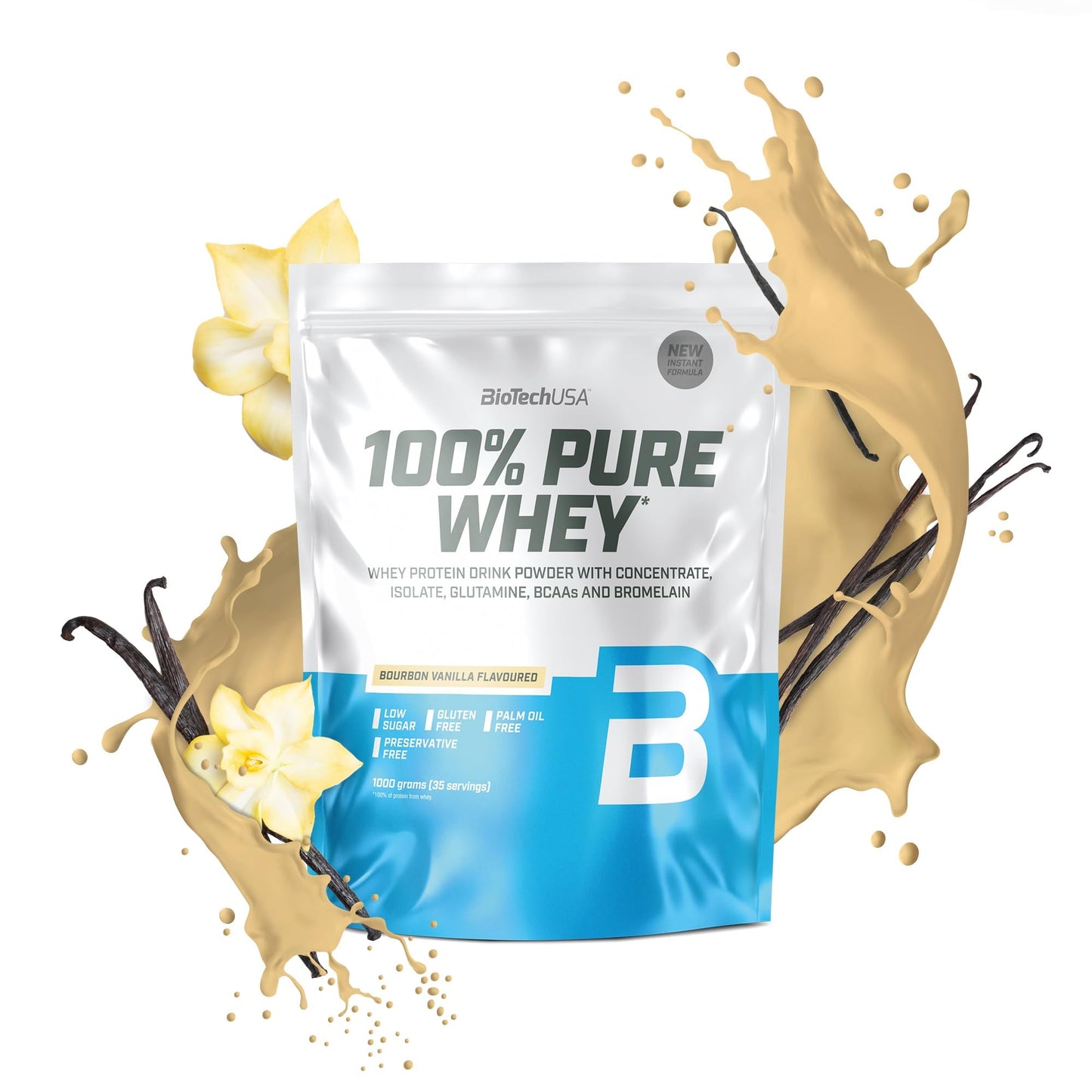 BioTechUSA 100% Pure Whey Complesso proteico del siero di latte con bromelina, aminoacidi, senza zuccheri aggiunti, senza olio di palma e con edulcorante, 1 kg, Cioccolato