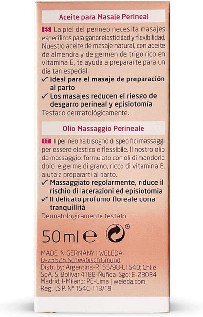 Weleda olio massaggio perineale, prodotto cosmetico per massaggi perineo pre e post gravidanza, trattamento specifico per il pavimento pelvico, dermatologicamente testato (1x50 ml)