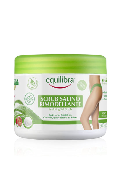 equilibra Scrub Salino Corpo Rimodellante, Esfoliante, 600 g, con Sale Salgemma di Sicilia Purissimo ad Azione Antiacqua e Aloe Vera, Oli Naturali ed Estratti Vegetali, Leviga e Nutre la Pelle