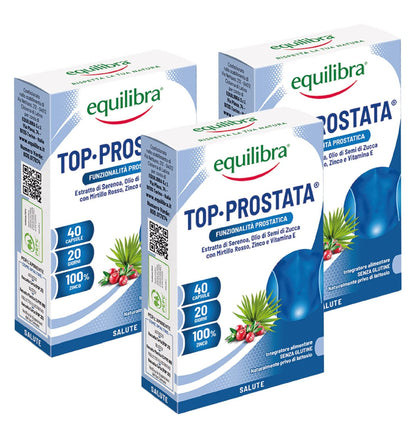 equilibra Integratori Alimentari, Top Prostata, Integratore per la Funzionalità della Prostata, con Serenoa Repens, Olio di Semi di Zucca e Mirtillo Rosso con Zinco e Vitamina E, 40 Capsule