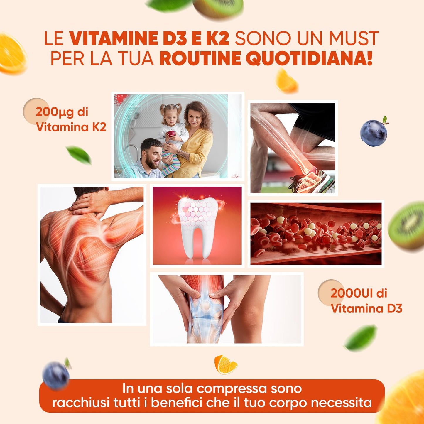 Vitamina D3 K2, Vitamina D 2000 UI + 200μg Vitamina K2 MK7, 365 Compresse Senza Magnesio Stearato, Vitamina D3 + Vitamina K2 100% All-Trans Biodisponibile, Sistema Immunitario, Ossa, Denti, Muscoli