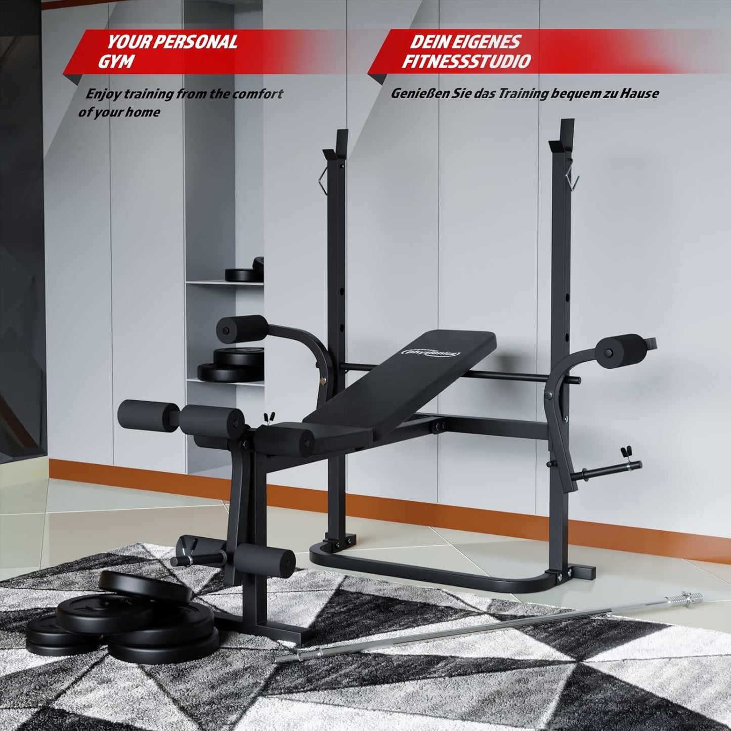 Physionics® Panca Multifunzione - Regolabile, con Stazione Butterfly, Estensioni delle Gambe e Portabilanciere, Carico Max. 255 kg - Panca Pesi, Stazione da Palestra, Fitness