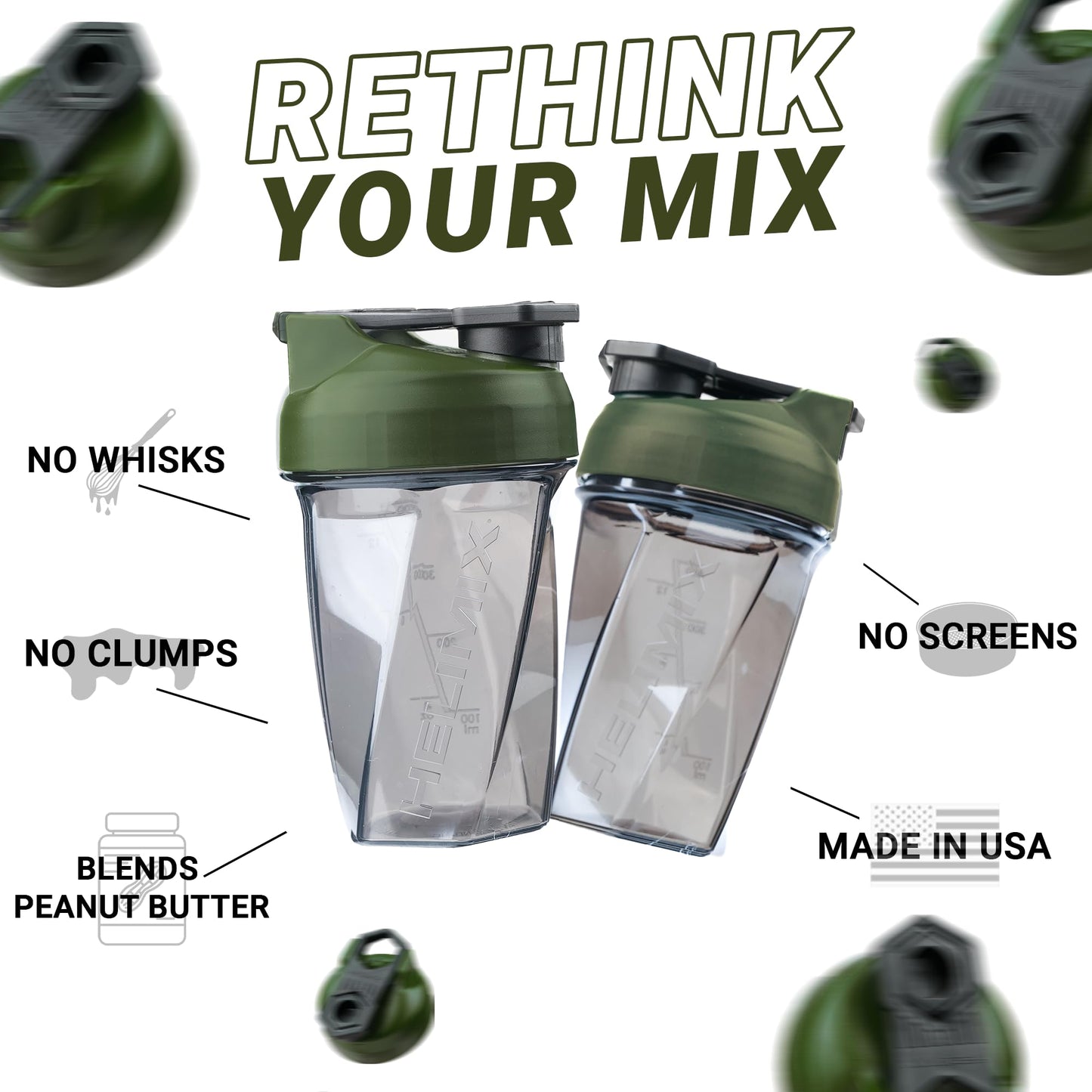 HELIMIX 1,5 Vortex Blender Shaker bottiglia contiene fino a 828 ml | Nessuna palla o frusta | Prodotto negli Stati Uniti | Portatile pre allenamento Proteine del siero di latte shaker tazza | Mescola