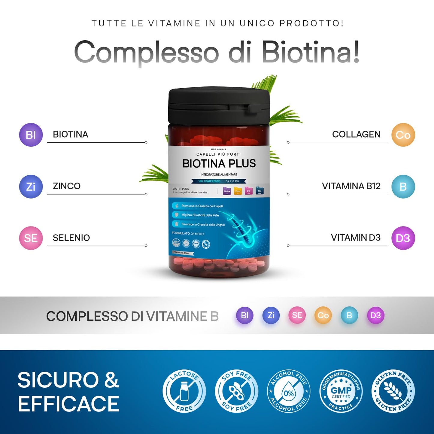 Integratori Per Capelli Biotina Crescita Veloce Pelle Unghie Donna Uomo Anticaduta con Zinco Selenio Vitamina B12 Alta Concentrazione Made in Italy 180 Compresse Confezione Smart