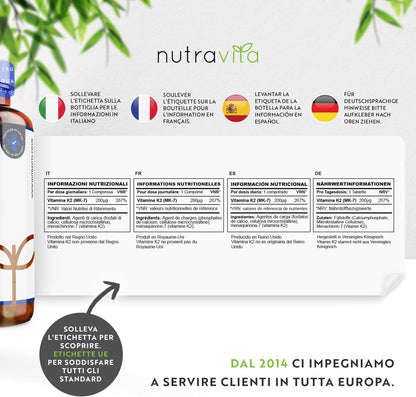 Vitamina K2 MK-7 200mcg – Fornitura di 365 Micro Compresse Vegane per un Anno – Vitamina K2 Premium in Forma MK 7 Biodisponibile (Menachinone-7) - Nutravita