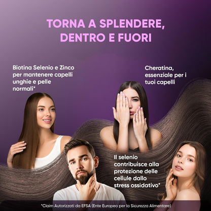 Biotina Capelli + Cheratina + Selenio + Zinco 400 Micro-Compresse (13+ Mesi) Vitamina B7 per Pelle, Unghie, Capelli, Biotina Integratore Alto Dosaggio + Zinco Selenio Cheratina Senza Magnesio Stearato