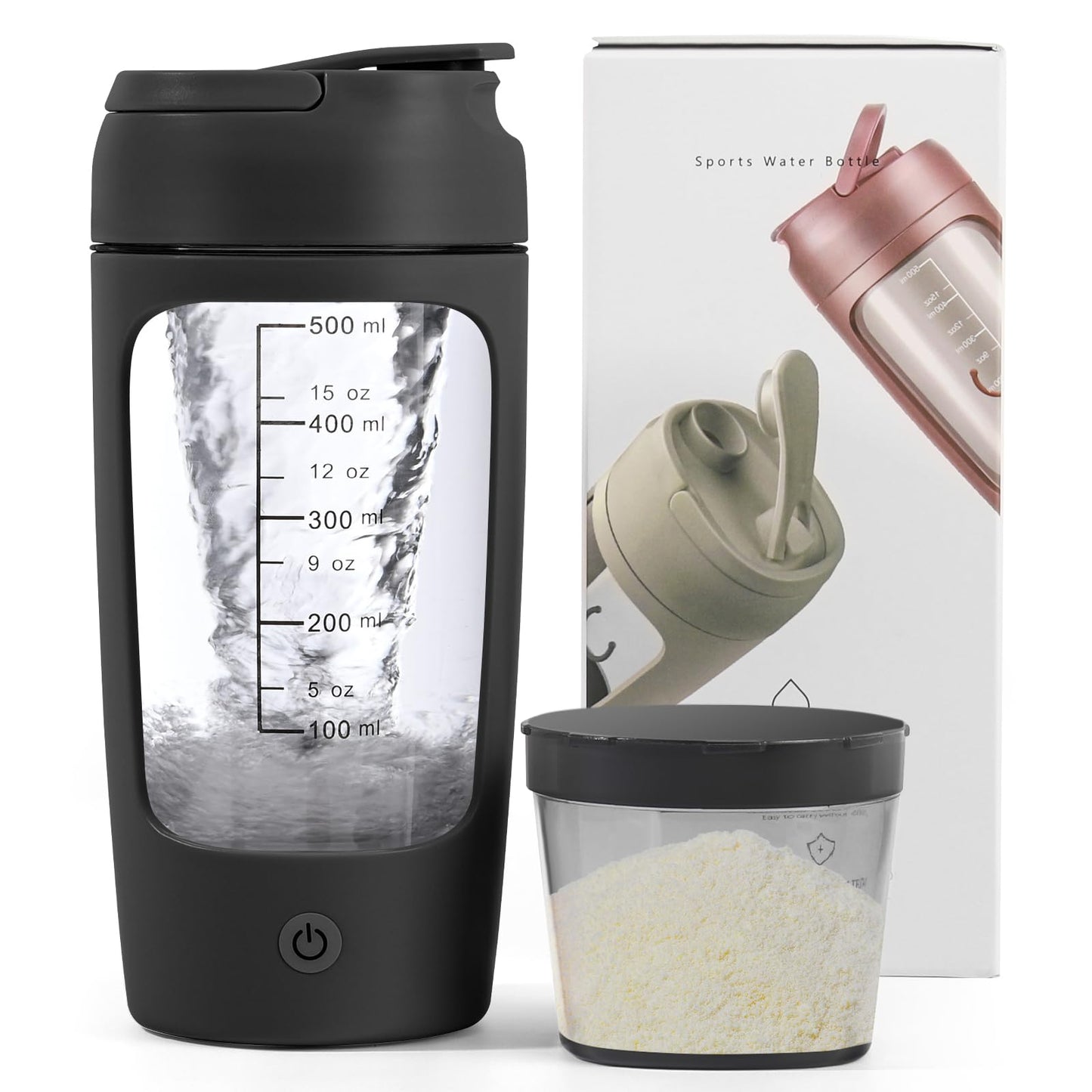 Shaker Proteine Elettrico, 650 ml, frullatore elettrico per frullati proteici ricaricabile USB C, Tazze Shaker Ricaricabili, Protein Shaker Bottle con Vano Portaoggetti, per Frullati Proteici (bianco)