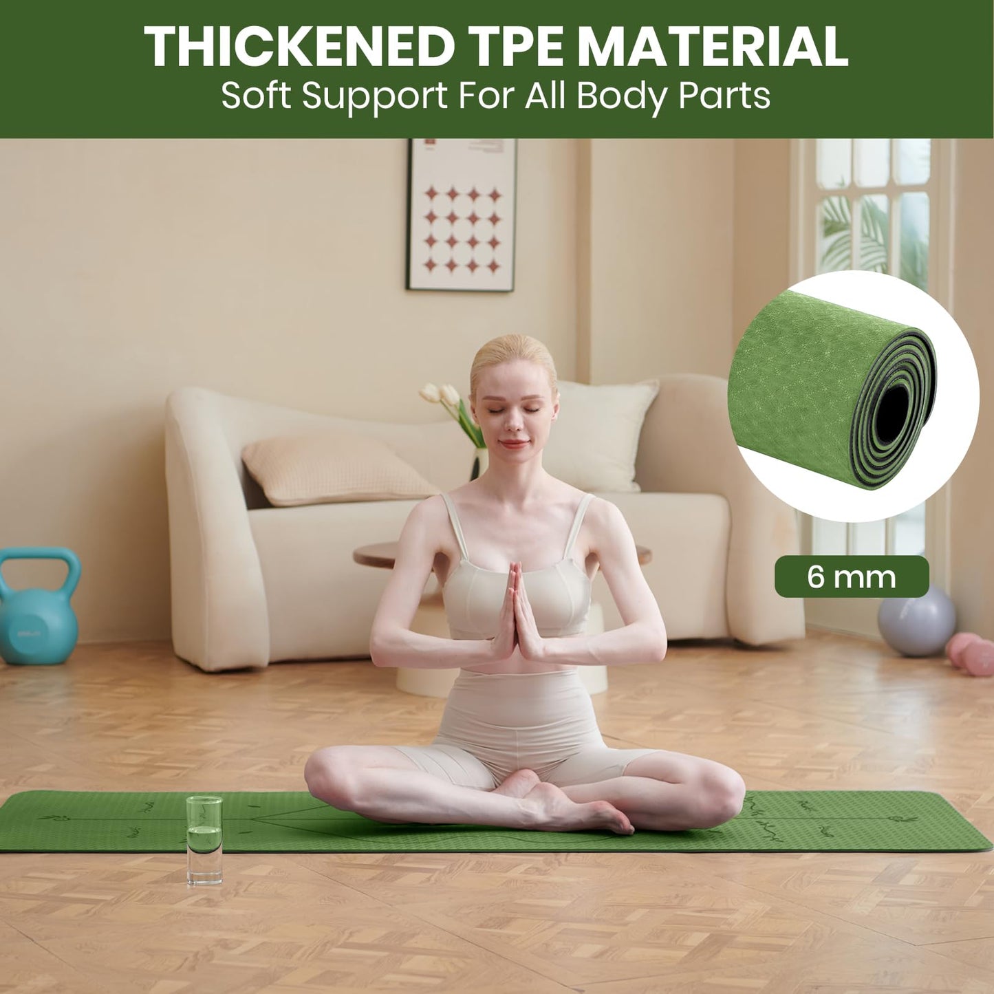 Good Nite Tappetino da yoga da 6 mm, in TPE, antiscivolo, per fitness, pilates, allenamento, yoga, pilates, allenamento, 183 x 61 x 0,6 cm