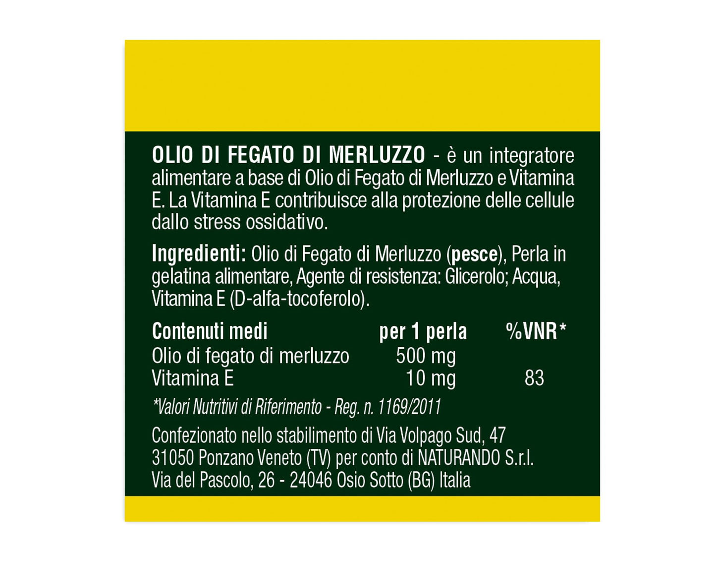 Naturando Olio di Fegato di Merluzzo ricco di Omega 3, vitamina A e vitamina D e Vitamina E - 70 capsule