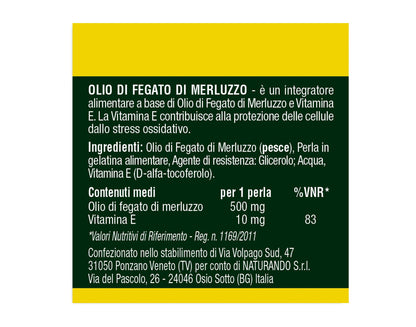 Naturando Olio di Fegato di Merluzzo ricco di Omega 3, vitamina A e vitamina D e Vitamina E - 70 capsule