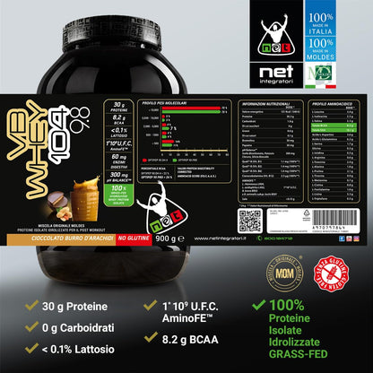 NET Integratori VB WHEY 104 9.8 Optipep - 900g Cioccolato - Proteine Isolate Idrolizzate per via Enzimatica Con EAA e BCAA - Massimizza Sintesi Proteica, Crescita e Mantenimento Muscolare