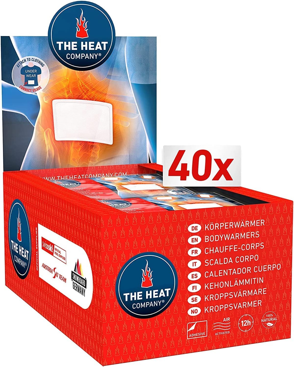 THE HEAT COMPANY Scaldacorpo - 10 o 40 Pezzi - Extra Caldo - Adesivo - Scalda-Schiena e Scalda-Collo - 12 Ore di Piacevole Calore - Pronti all'Uso - autoriscaldante - Puro Naturale