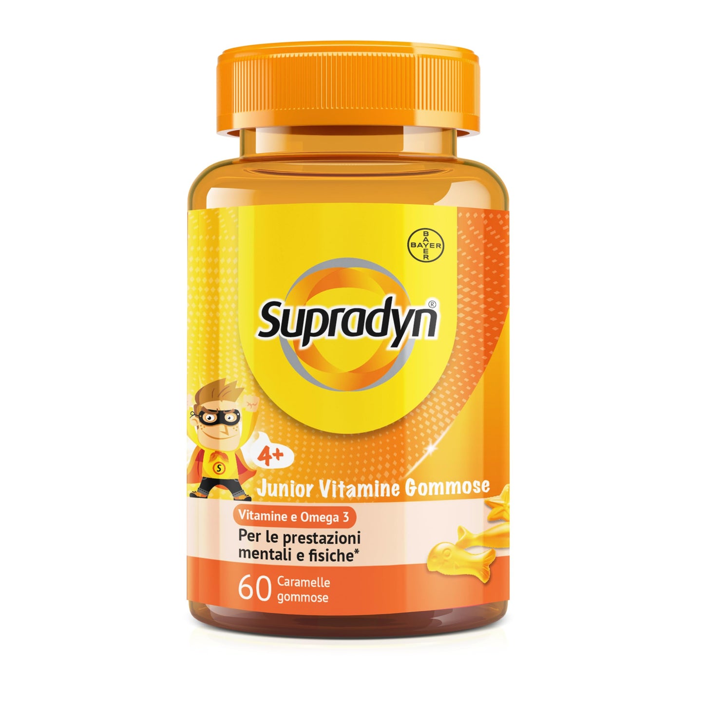 Supradyn Junior Vitamine Gommose Multivitaminico Bambini con Omega 3, Colina, B6, B12, Vitamina C e Niacina, per Integrare l'Alimentazione e Sostenere le Difese immunitarie, 60 Caramelle Gommose